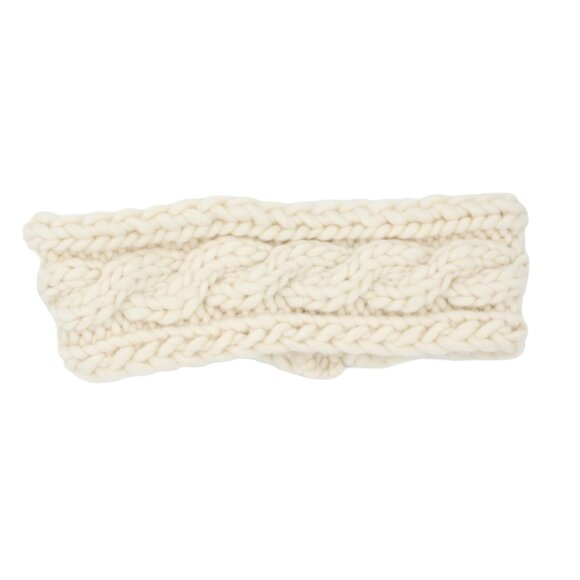 Handmade Knit White Merino Wool Sunny Cable Knit Ear Warmer Headband - Picture 2 of 3